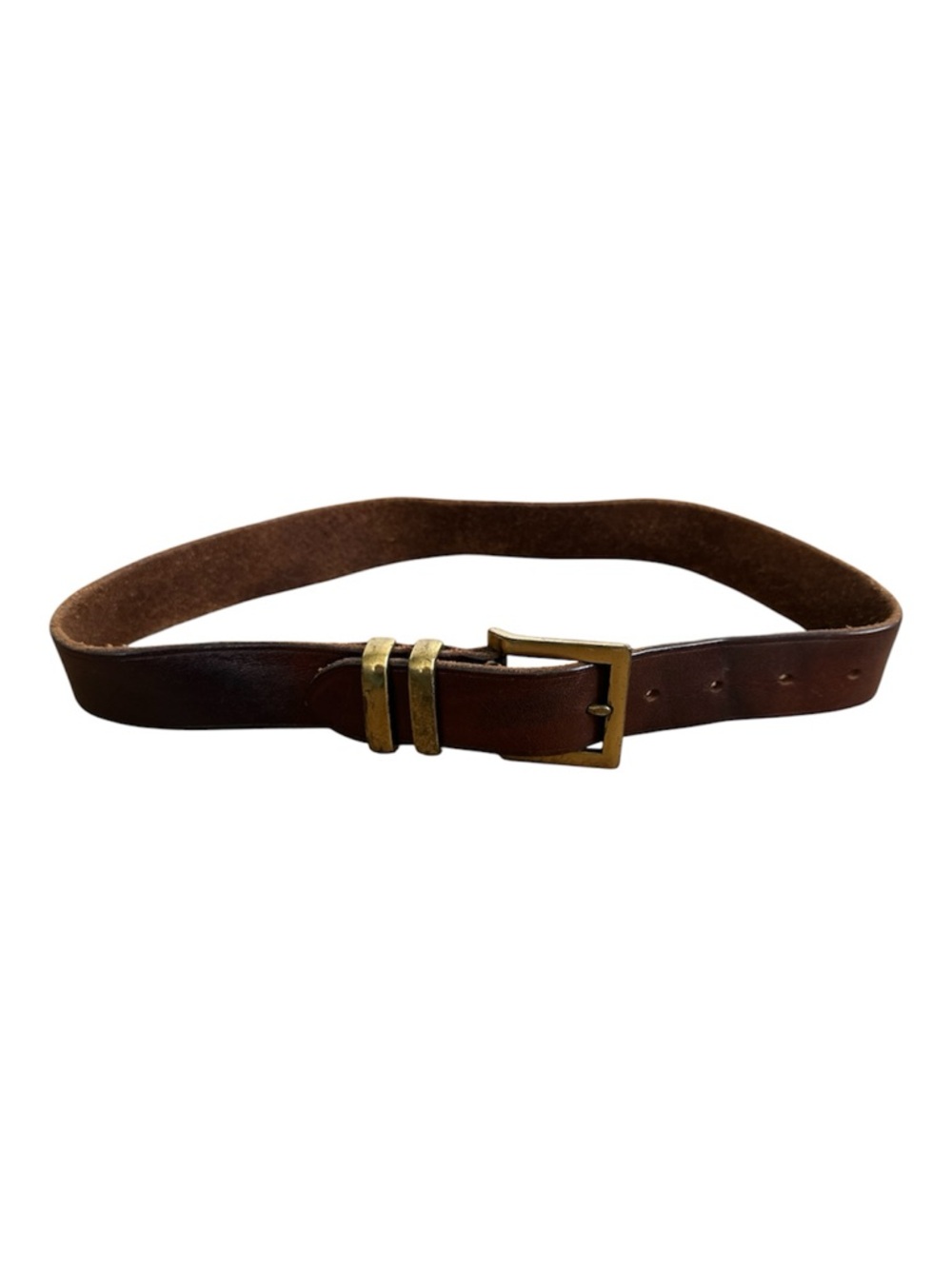 Vintage Brown Leather Belt 35” Brass Buckle Classic Unisex Classic Minimalist